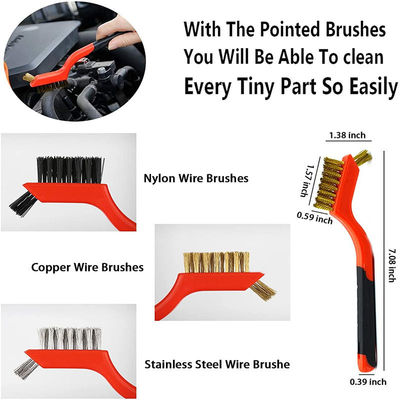17pcs レッドドリルソフトブラシ セット 車の詳細ブラシ 車の輪タイヤ洗濯