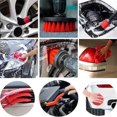 17pcs レッドドリルソフトブラシ セット 車の詳細ブラシ 車の輪タイヤ洗濯